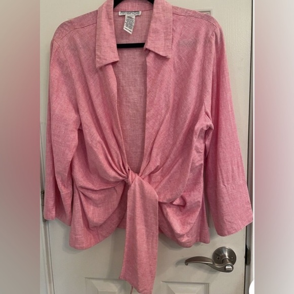 Mishca Collection Linen/Viscose Blend Women’s Pink Wrap Tie Jacket Size L Spring - Picture 2 of 13